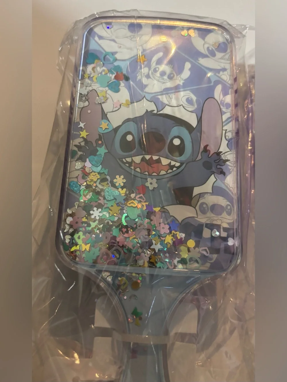 Stitch Glitter Character Paddle Hair Brush — Purple & Blue